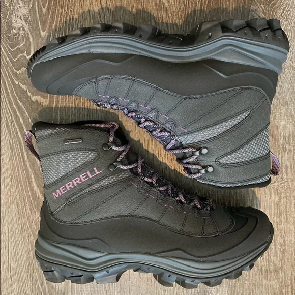 Merrell Black Purple Waterproof Hiking Boots NWOB Thermo Chill Mid Shell Women’s - Picture 2 of 8